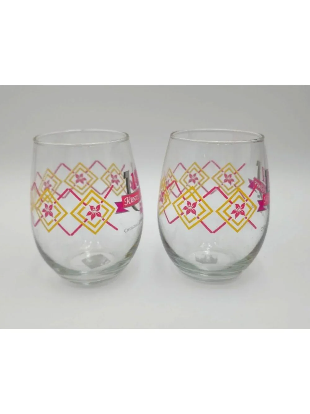 Kentucky Oaks 141 Churchill Downs May 2015 Stemless Wine Glasses Set Of 2 14oz